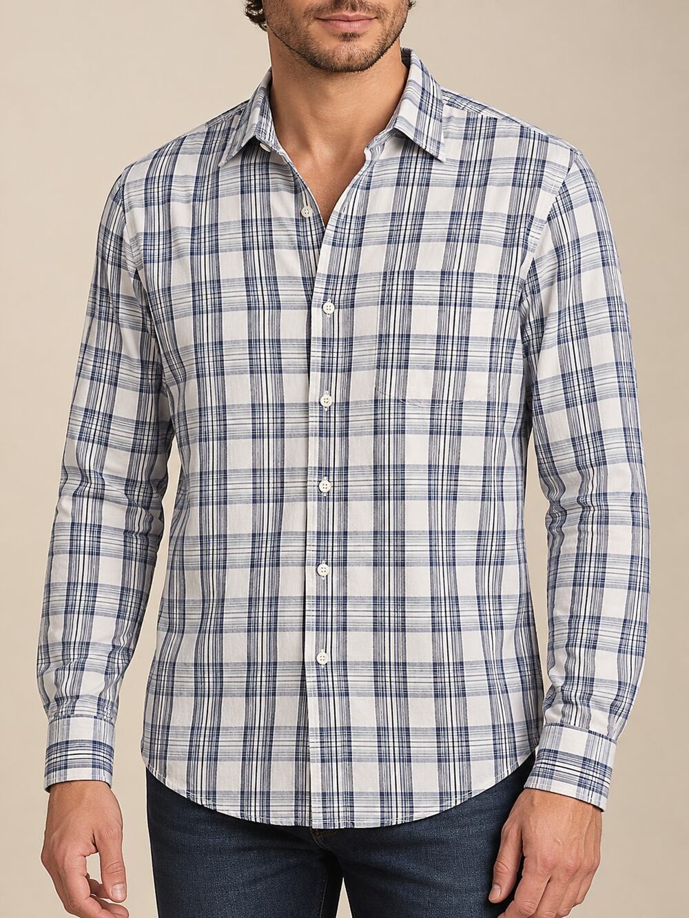 Sid Mashburn Mens Shirt Medium Blue Plaid Button-Up Long Sleeve Lightweight